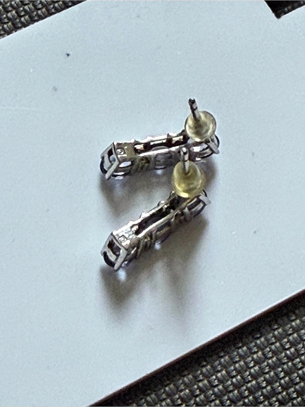 Vintage 925 Sterling Silver Tanzanite Half Hoop Earrings #363 - Picture 6 of 7